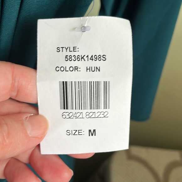 SuperFoxx Teal Faux Wrap pleated front stretch 3/4 sleeve jumpsuit - Picture 9 of 17